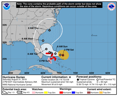CDEMA Information Note #4 - Hurricane Dorian as of 5:00PM (AST) on August 31st, 2019
