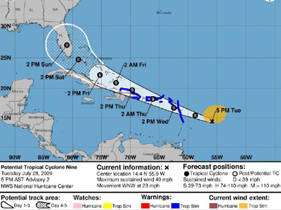 CDEMA Information Note #1 - Potential Tropical Cyclone Nine as of 5:00PM (AST) on July 28th, 2020