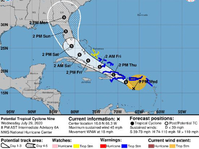 CDEMA Information Note #2 - Potential Tropical Cyclone Nine as of 8:00PM (AST) on July 29th, 2020