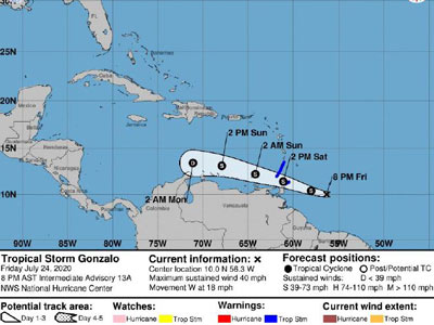 CDEMA Information Note #2 - Tropical Cyclone Gonzalo as of 8:00PM (AST) on July 24th, 2020
