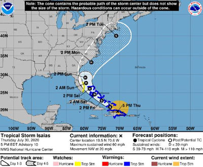 CDEMA Information Note #3 - Tropical Storm Isaias as of 5:00 pm (AST) on July 30th, 2020