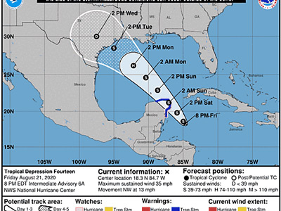 CDEMA Information Note #1 - Tropical Depression #14 as of 5:00PM (AST) on August 21st, 2020
