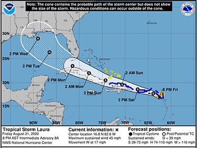 CDEMA Information Note #1 - Tropical Storm Laura as of 5:00PM (AST) on August 21st, 2020