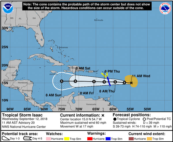 CDEMA Information Note #2 - Hurricane Isaac as of 6:00PM (AST) on September 11, 2018