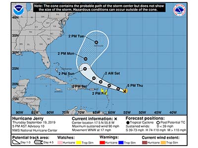CDEMA Information Note #1 - Hurricane Jerry as of 5:00PM (AST) on September 19th, 2019
