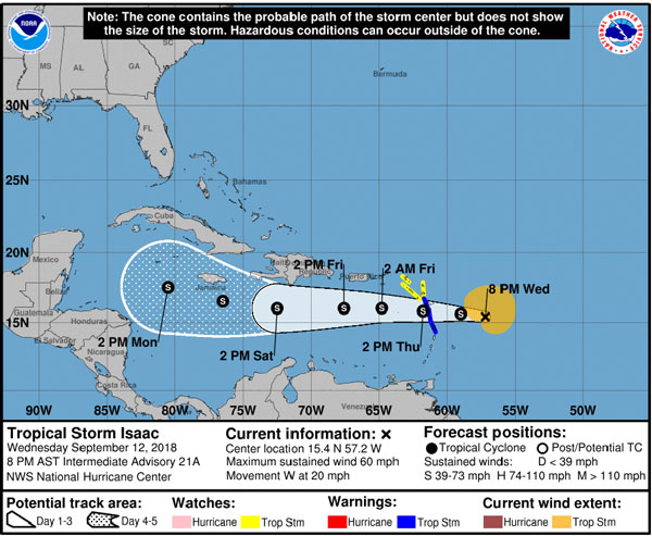 CDEMA Information Note #3 - Hurricane Isaac as of 8:00PM (AST) on September 12, 2018